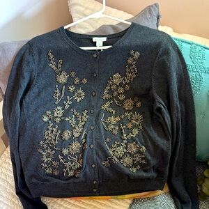 Sundance Gray Cardigan Sweater with Ornate Design